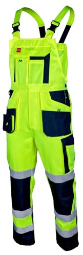 ART.MAS Hi-Vis Bib and Brace Overalls Yellow Class 2 Visibility Work Dungarees with Reflective Bands - Comfort & Safe Construction Railway Highway Workwear (34/36 Inch - 52 EU, NO Knee Pads)