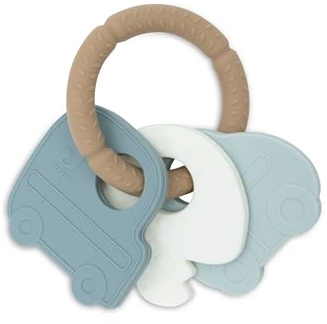 Jollein Porte-clés de dentition en silicone - On The Go - Anneau de préhension pour bébé - 100% silicone - Aide à la dentition - 15 x 11 x 1 cm