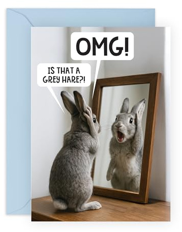 Funny Birthday Card for Men – OMG Grey Hare – Hilarious Pun Greeting Card for Dad, Husband, Brother, Boyfriend, Uncle, Grandad, Brother, Friends, Coworkers, Him - Getting Older – Comes with Stickers