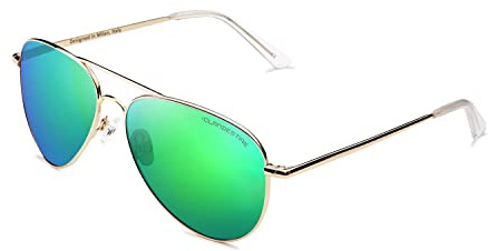 CLANDESTINE - Gafas de Sol Unisex - Colección Pilot - Modelo A10 - Montura de Acero Inox. Color Dorado - Lentes de Nylon Polarizadas Color Verde con Filtro HD Espejo - Protección UV 400-144x51mm