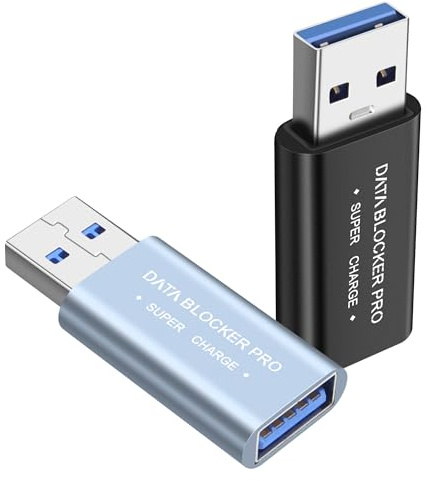 XMSJSIY USB-datablockerare USB Type-A 3.0 dataförsvarare endast för snabbladdning skydd mot juice jacking säker adapter avvisa hacking för smartphones surfplattor bärbara datorer – 2 st