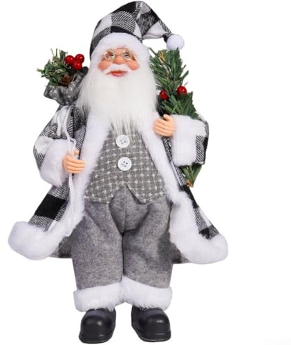 Muñeca de Papá Noel de pie de 12 pulgadas, figura de Papá Noel para decoración de ventana de vacaciones, figura de Papá Noel, decoración festiva de Papá Noel (C)