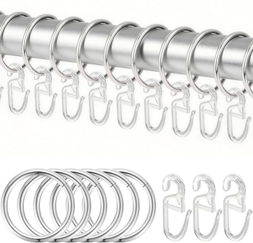 Redamancy 50 Stück Gardinenringe Metall mit 50 Gardinenhaken, Vorhangringe mit Haken, Gardinenclips für Gardinenstangen, Duschvorhang Aufhänger, 30mm Innendurchmesser, für Tür Wohnzimmer Badezimmer