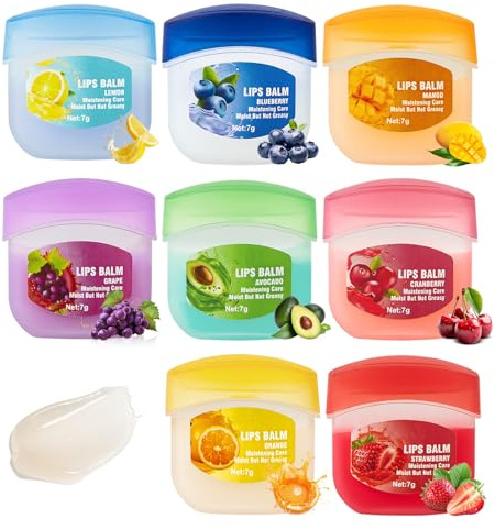 Lip Balm Set, 8PCS Pflegender Lippenbalsam bei Trockenen & Rissigen Lippen, Feuchtigkeitsspendender Lippenmaske Set für Lippenpeeling, Lippenpflegestift, Nährende Lip Mask Verblassende Lippenlinien