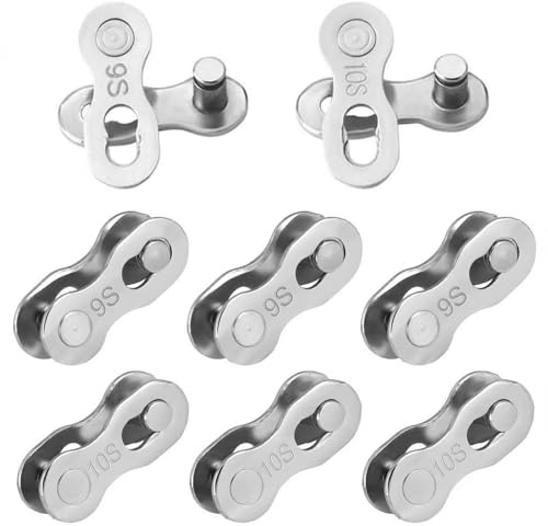BDEPSTR 8 Pares Eslabón Rápido Cadena Bicicleta 9 y 10 Velocidades, Conector de Cadena de Acero para MTB y Carretera, Cierre Rápido Plateado Resistente, Pack Combinado 4 Pares 9V y 4 Pares 10V