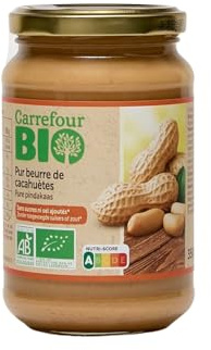 Pur beurre de cacahuètes sans sucres ni sel ajoutés pour un petit-déjeuner malin — CARREFOUR BIO — Pot de 350g - Lot de 3
