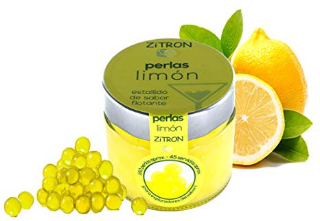 Perle di limone da cocktail. Frutta concentrata in perle per cocktail / decorazione / tapas / insalate / Natale / bevande. Sfere di zitrone di alta qualità. Vaso da 180gr, 160-180 sfere.