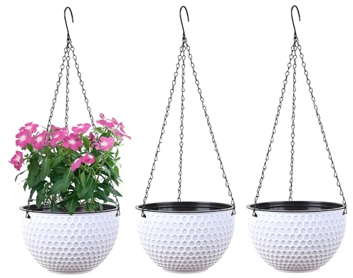 YuanDiann Hängende Blumentöpfe 3er Set, Selbstbewässerung Hängepflanztöpfe mit Wasserspeicher & Ablaufloch Bienenwabe Blumenampel mit Rostfrei Ketten für Innen Außen Decken Balkone Deko