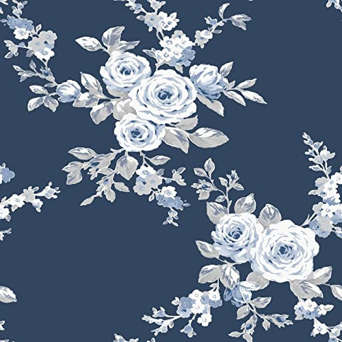 Catherine Lansfield Canterbury Floral Wallpaper Navy Blue