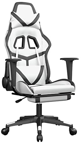 vidaXL Gaming Stuhl mit Fußstütze Chefsessel Bürostuhl Drehstuhl Sportsitz Bürosessel Schreibtischstuhl Computerstuhl Büromöbel Weiß Schwarz Kunstleder