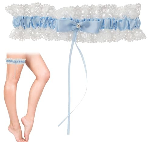 Bansusu Bridal Blue Lace Wedding Garter with Ribbon Bow, Elastic Leg Ring, Blue Garters for Bride, Bachelorette Party, Wedding Ceremony
