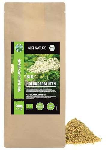 Alpi Nature Fläderblom Te BIO 500g, Torkad och Gniden Fläderört, Ekologiskt Fläderblomste, Löst Te