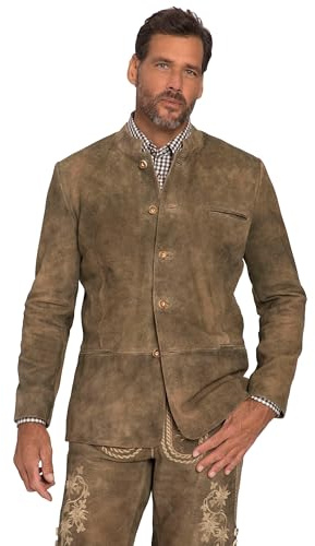 JP 1880 Tradizionale Giacca Janker di Pelle Scamosciata, Disponibile Fino alla tg. 70 Muschio 52 797079332-52