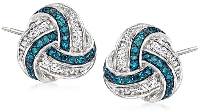 Ross-Simons 0.15 ct. t.w. Blue and White Diamond Love Knot Earrings in Sterling Silver