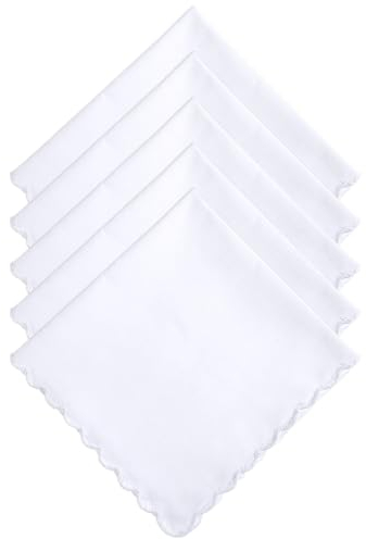 Dimeo Damen Klein Weiß Taschentücher, Baumwolle Stofftaschentücher Set mit Gewelltem Rand, Stofftaschentücher Einstecktuch Handtuch Weiß Damen-Taschentücher Braut-Hochzeitsgeschenk (30 cm)