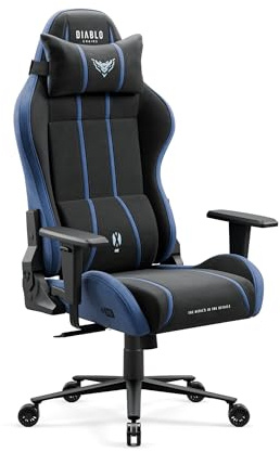 DIABLO Sedia Gaming Tessuto X-One 2.0 | Braccioli Regolabili, Poltrona Gaming con Poggiatesta e Supporto Lombare, Sedia da Gaming Ergonomica 150 kg | Gaming Chair | Normal (L) | Blu-Nero