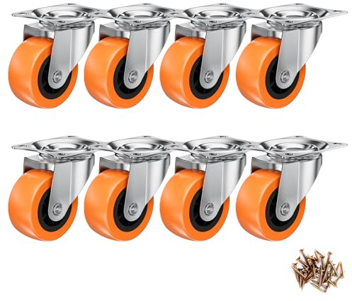 1.5 Inch Casters, ASHGOOB Caster Wheels/Casters Set of 8, 360° Swivel Universal Plate Caster Wheels for Storage Box/Small Furniture/Kitchen Appliances, Orange Polyurethane (PU) Castors (8 Pack)