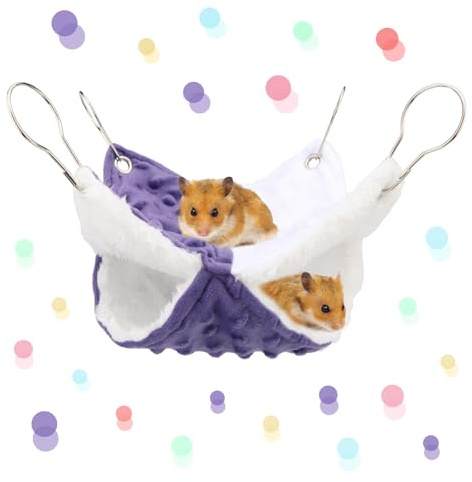 Reshiho 7.9x7.9Inch Guinea Pig Hammock, Rat Hammock & Ferret Hammock for Cage - Small Animal Hanging Bed with Metal Hooks for Chinchilla, Sugar Glider, Parrot (Bunk Bed Design,Small)