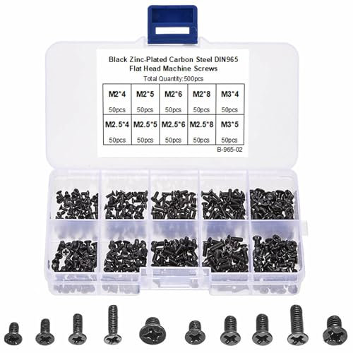 500 Pcs Micro M2 M2.5 M3 Black Laptop Screws - Self-Tapping Electronic Fasteners for Spectacles, Watches, Clocks, Mobile Phone