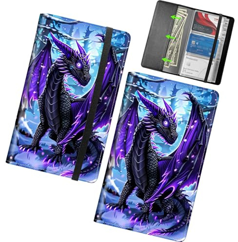 RWUTYTIUL Business Card Organizer, 240 Cards Business Cards Holder Book, PU Leather Credit Card Binder Professional Business Name Card Holder with Elastic Closure for Women Men, Snow Dragon