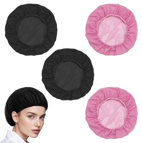 DAAIZIII 4 Stück Haarnetz Zum Schlafen,Nacht Schlafmütze,Haarnetz Küche,Weiche Mesh Bonnet Schlafhaube,Weiche Mesh Bonnet Sleep Cap,Verstellbare Netzhaube Für Frauen,Haarnetz Für Frauen(Rosa,Schwarz)