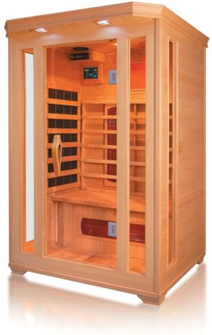 Cabina infrarroja Oslo Alpha: calor profundo para una relajación óptima, 2 personas, abeto canadiense, sistema de audio Bluetooth, terapia de luz de color, fácil instalación, ahorro de energía