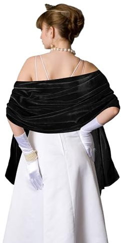 Wehhbtye Chal y envolturas de terciopelo, bufandas para mujer, para vestido de noche, elegante estilo dama, chal para accesorios de vestir, Negro -, NO