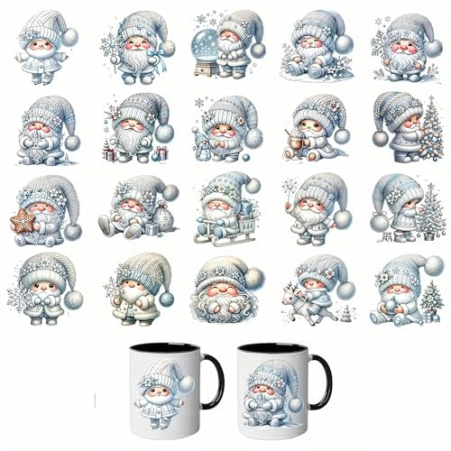 20pcs Christmas Snata Snowman Winter Gnomes Floral UV DTF Cup Wraps Transfer Sticker for Glass Cups Furniture Craft DIY Crafts,Rub on Transfer Stickers for DIY Water Bottle Laptop Decal Wood Car