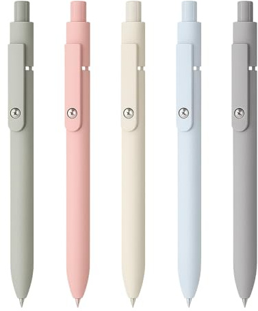 5 Piezas Bolígrafos de Gel Retráctiles 0.5 mm, Bolígrafos Secado Rápido Punta Fina Tinta Negra, Diseño Elegante en Colores Suaves, Perfectos para Escritura, Dibujo, Notas y Uso Diario