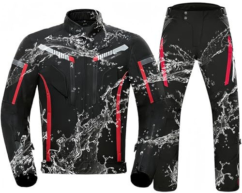 Veste de Moto pour Homme avec Protections Intégrées, Imperméable, Combinaison Deux Pièces, Blouson en Cuir et Protections Réfléchissantes pour La Conduite en Ville et en Voyage Black,M