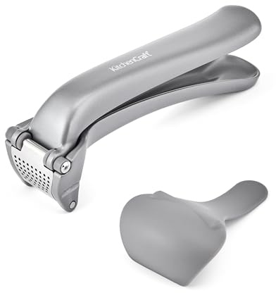 KitchenCraft Vitlökspress, lätt att rengöra, 360° öppning, kvarn och press för vitlöksklyftor, hållbar värmebeständig metall och silikon, köksredskap för matlagning och måltider, diskmaskinssäker