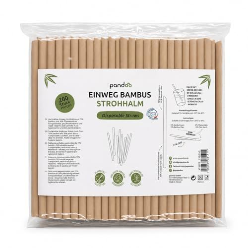 pandoo Cannucce monouso senza plastica in bambù e fibra vegetale | Cannucce biodegradabili | Ottima alternativa alle cannucce in plastica | La cannuccia ecologica e sostenibile (200)