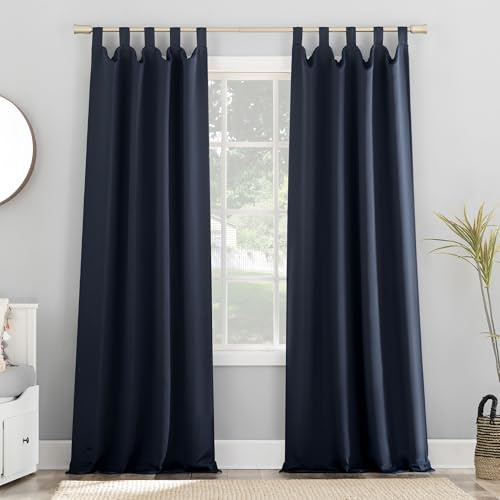 Sun Zero Easton Energy Saving Blackout Tab Top Curtain Panel, 40 x 84, Navy Blue