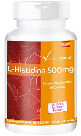Vitamintrend L-histidine 500 mg, 180 gélules, hautement dosé, complément alimentaire vegan sans stéarate de magnésium, fabriqué en Allemagne