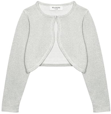 Bolerose Girls Sparkle Long Sleeve Bolero | Open Front, Heart Diamante Button, Glitter Thread, Cropped Length, Ribbed Cuffs, Won't Shed or Flake, Ages 3-14