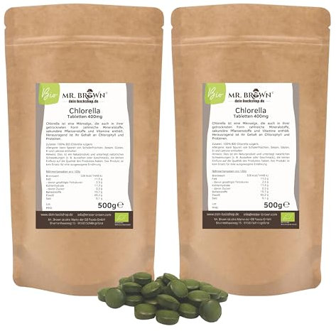 1kg (2x500g) BIO Chlorella Tabletten, 400 mg Presslinge, vegan 1kg
