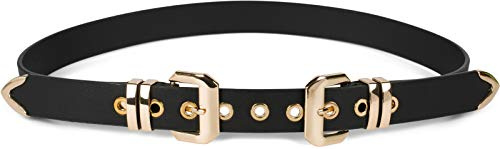 styleBREAKER Cintura da donna con doppia fibbia dorata e rivetti a foro, B-Low Belt, cintura in vita, accorciabile 03010121, colore:Nero, Taglia:100cm