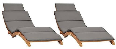 vidaXL Sonnenliegen 2 STK. mit Auflagen Massivholz Teak, Gartenliege, Terrassenliege, Gartenbett, Outdoor Liege, Sonnenbett, Strandliege, Liege