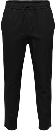 ONLY & SONS Pantaloni da Uomo ONSLINUS Crop Lin – Tapered Fit – XS S M L XL XXL, Nero, S