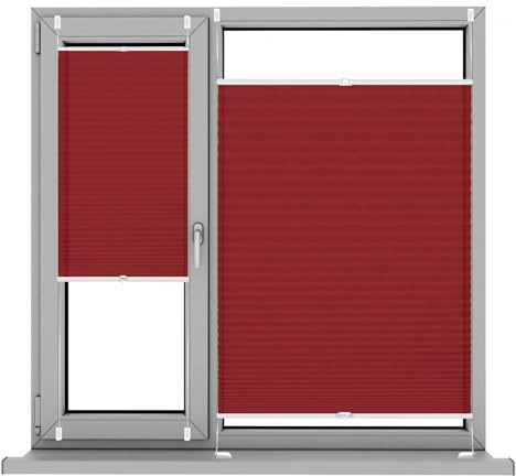 Plissee, Rollo ohne Bohren, 40 x 110 cm UV-Schutz Sonnenschutz, Anpassbares Plissee Klemmfix inkl. Plissee Klebeplatte 4 Stück, für Fenster & Tür ohne Bohren, Rot