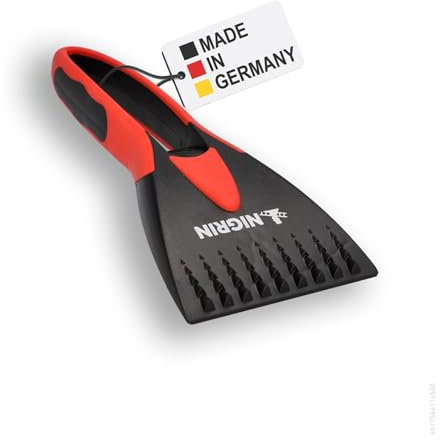 Nigrin Car Ice Scraper for Winter, Ergonomic Soft Handle, Ice Breaker Teeth, Black and Red, 1 Piece
