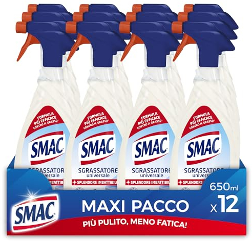 Smac - Sgrassatore Universale, Detergente Spray Multisuperficie con Azione Sgrassante, Splendore Imbattibile, 650 ml x 12 Pezzi