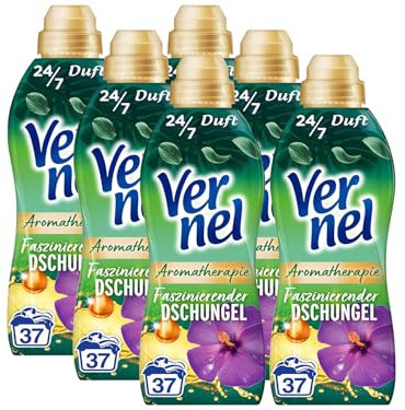 VERNEL Aromatherapie Faszinierender Dschungel Weichspüler 6x 37 WL (222 Waschladungen), langanhaltender Wäscheduft mit ätherischen Ölen für 24/7 Frische, recycelbare Flasche