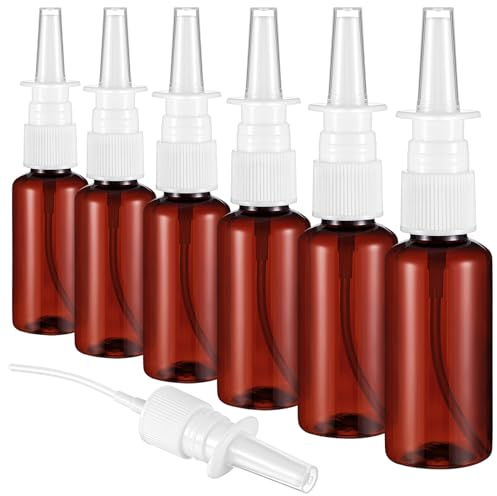 Giantree Nasenspray Flasche Leer 30ml, 6 Stück kleine nachfüllbare Zerstäuber Spray Flasche tragbar feinen Sprühnebel Nasenspray Flasche für Reisen Parfüm ätherische Öle Kochsalzlösung(Braun)