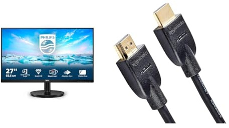 Philips 275V8LA - Monitor QHD da 27 pollici, altoparlanti, FreeSync & Amazon Basics - Cavo HDMI 4K da 0,9 m, alta velocità con Ethernet 18 Gbps, 4K@60 Hz, 2160p, Nero