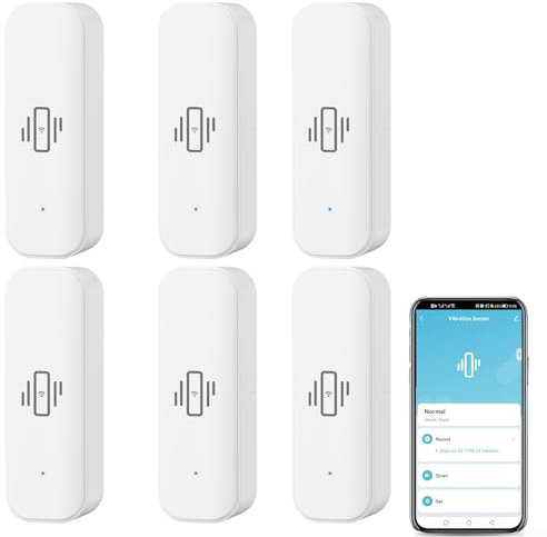 WLAN-Vibrationssensor, kabelloser Mini-Glasbruchmelder für Alarm und Smart-Home-Automatisierung, kein Hub erforderlich, kompatibel mit Tuya/für Smart Life App (6 Stück)