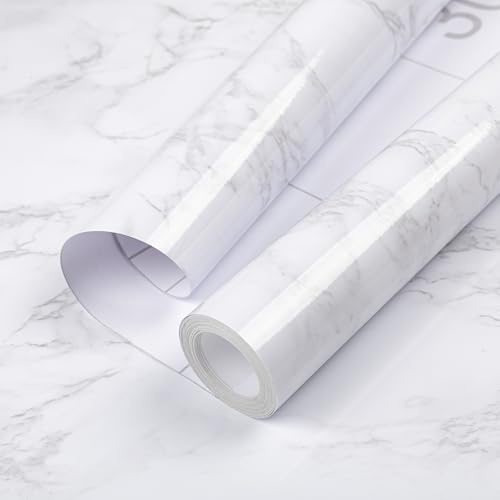 Hode Marble Sticky Back Plastic 90cm X 10m Granite White Grey Vinyl Wrap Contact Paper Self Adhesive Wallpaper Waterproof PVC Roll for Kitchen Countertop Furniture