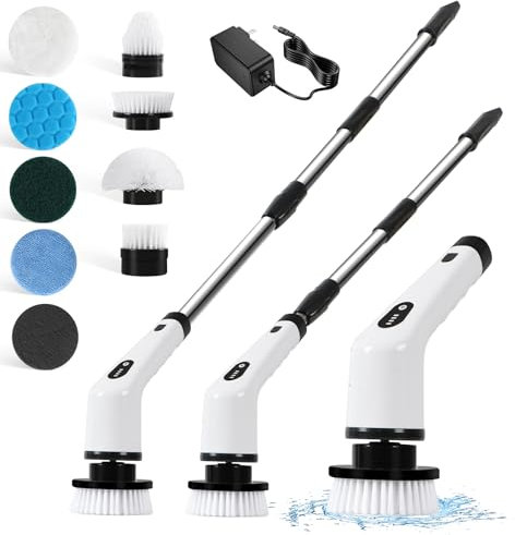 Panana Electric Spin Scrubber, Cordless Scrubbing Brush with 9 Brush Heads, Adjustable Handle, Rechargeable Cleaning Brush for Floor, Tile, Bathroom, Kitchen, Shower Tub, Car Wash