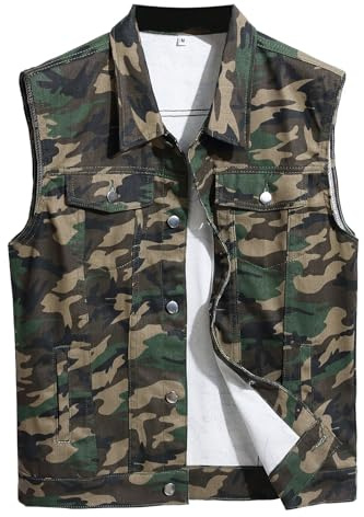 GINZOUS Men's Camouflage Sleeveless Cotton Denim Vest Size XL Green