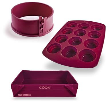 coox All-in-One Set: Wunderform MQ, Springform 18 cm & 12 er Muffinform – Das platzsparende Rundum-Set für Backspaß mit Familie & Freunden – Perfekt ausgestattet für Kuchen, Brot, Aufläufe und Muffins